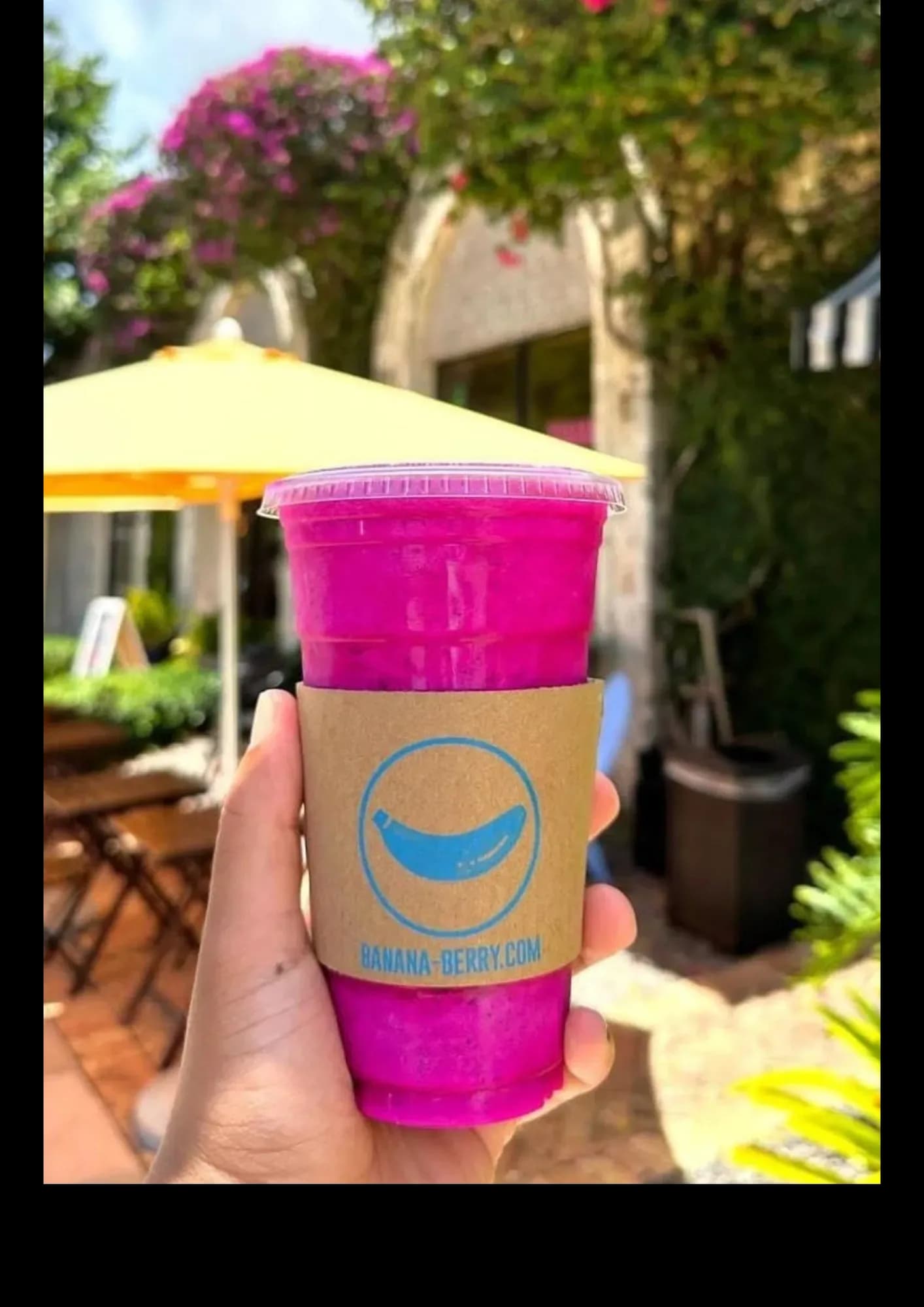 Bright pink pitaya smoothie from Banana Berry in Coral Gables